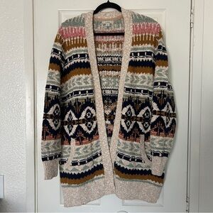 L.L. Bean women’s cotton rag sweater. Open cardigan fair isle. Size large